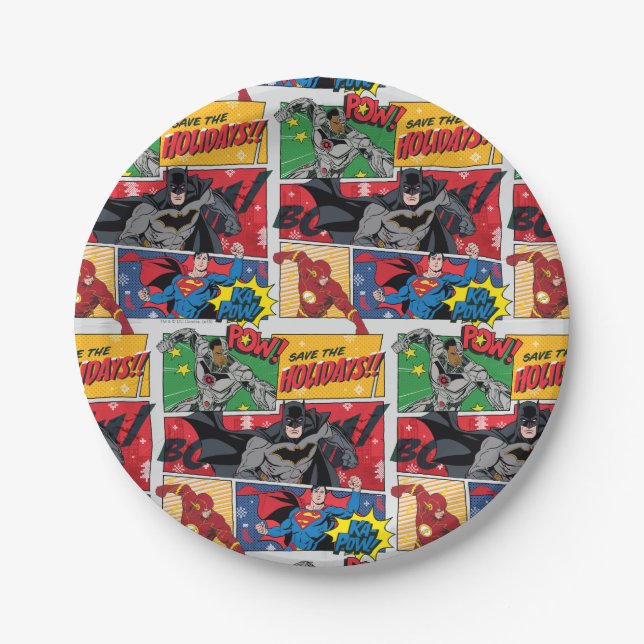 Justice League "Save the Holidays!" Paper Plates (Front)