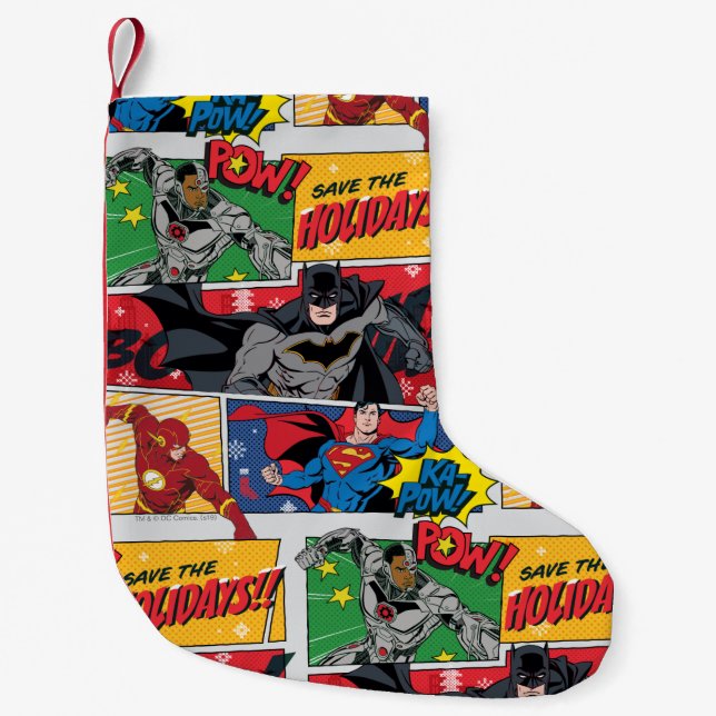 Justice League "Save the Holidays!" Small Christmas Stocking (Front)