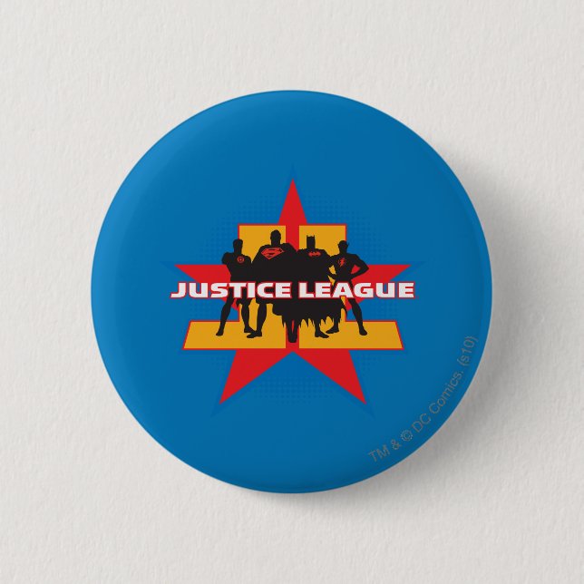 Justice League Silhouettes and Star Background Button (Front)