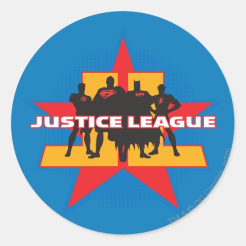 Justice League Silhouettes and Star Background Classic Round Sticker