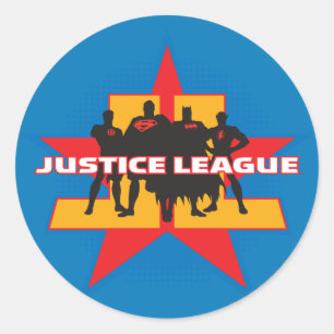 Justice League Silhouettes and Star Background Classic Round Sticker