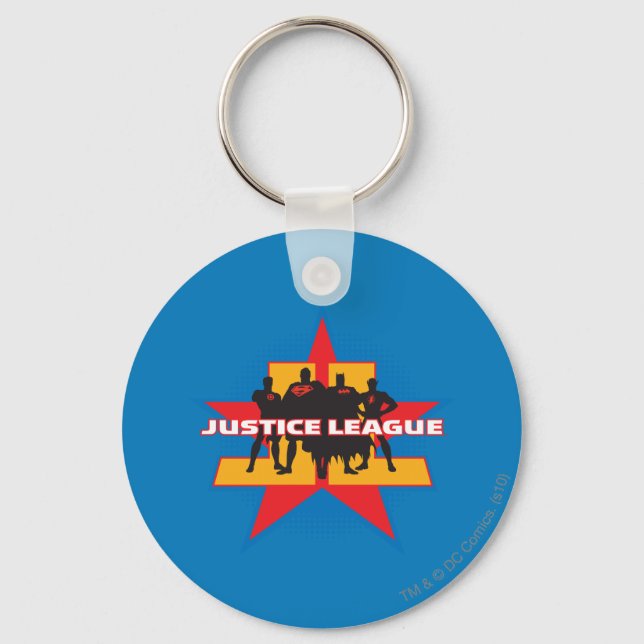 Justice League Silhouettes and Star Background Keychain (Front)