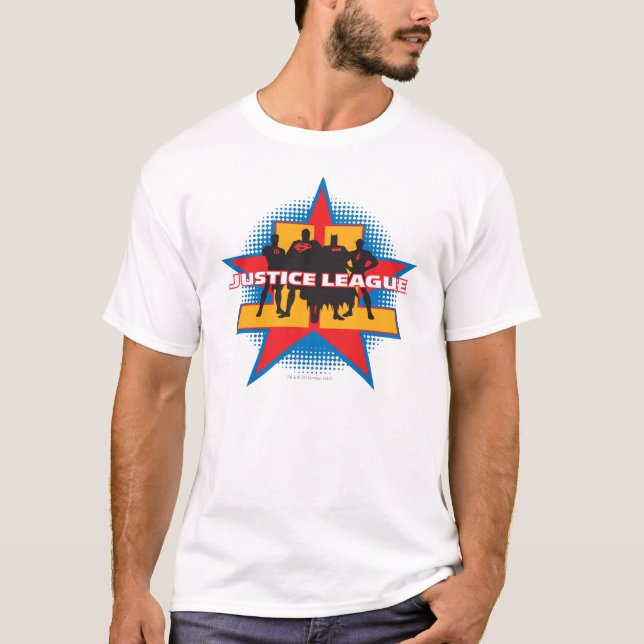 Justice League Silhouettes and Star Background T-Shirt (Front)