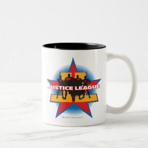 Justice League Silhouettes and Star Background Two-Tone Coffee Mug