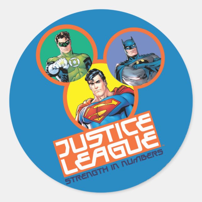 Justice League "Strength in Numbers" Classic Round Sticker (Front)