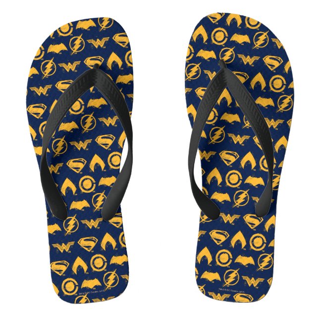 Justice League | Stylized Team Symbols Lineup Flip Flops (Footbed)