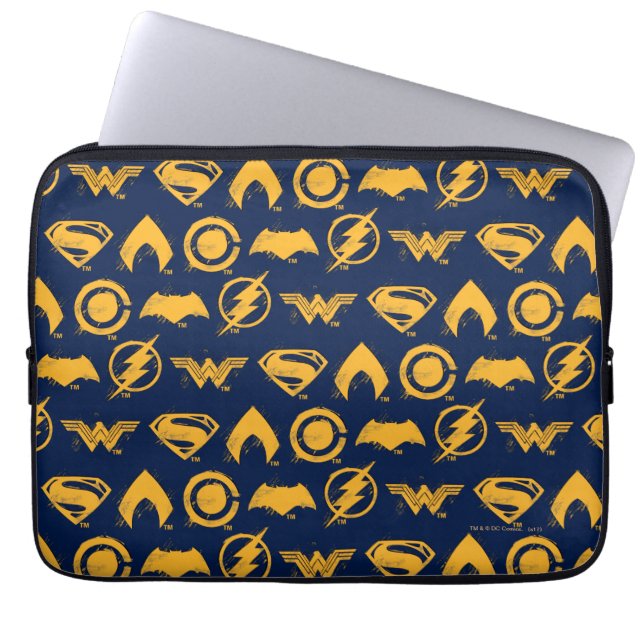 Justice League | Stylized Team Symbols Lineup Laptop Sleeve (Front)