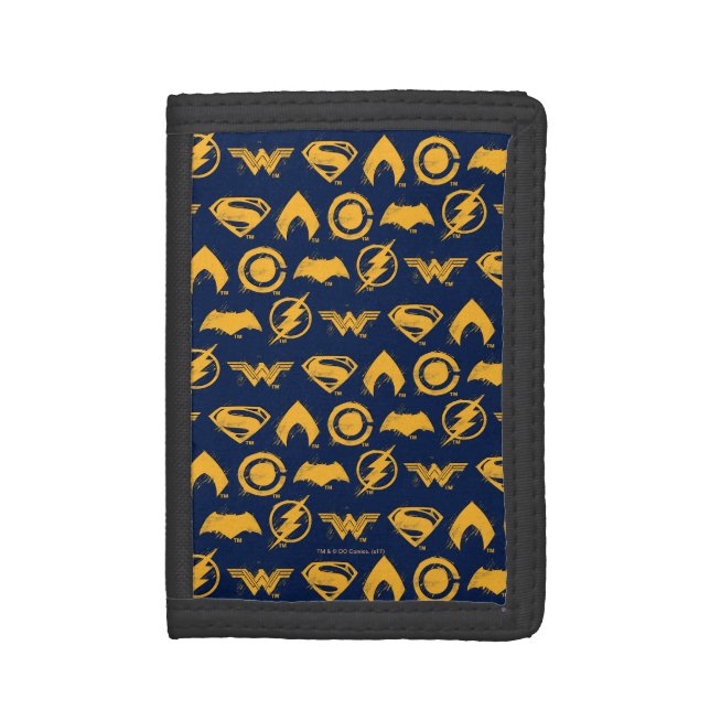 Justice League | Stylized Team Symbols Lineup Trifold Wallet (Front Vertical)