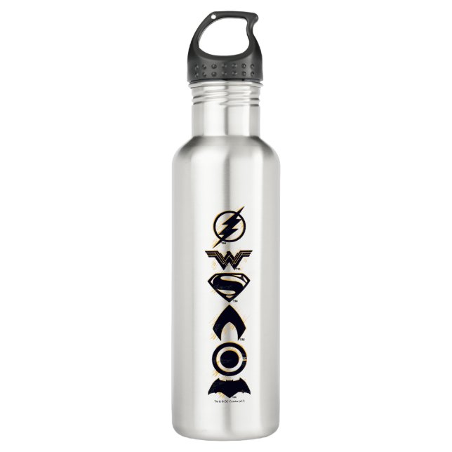 Justice League | Stylized Team Symbols Lineup Water Bottle (Front)