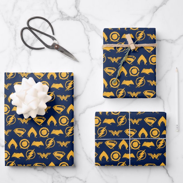 Justice League | Stylized Team Symbols Lineup Wrapping Paper Sheets (Front)