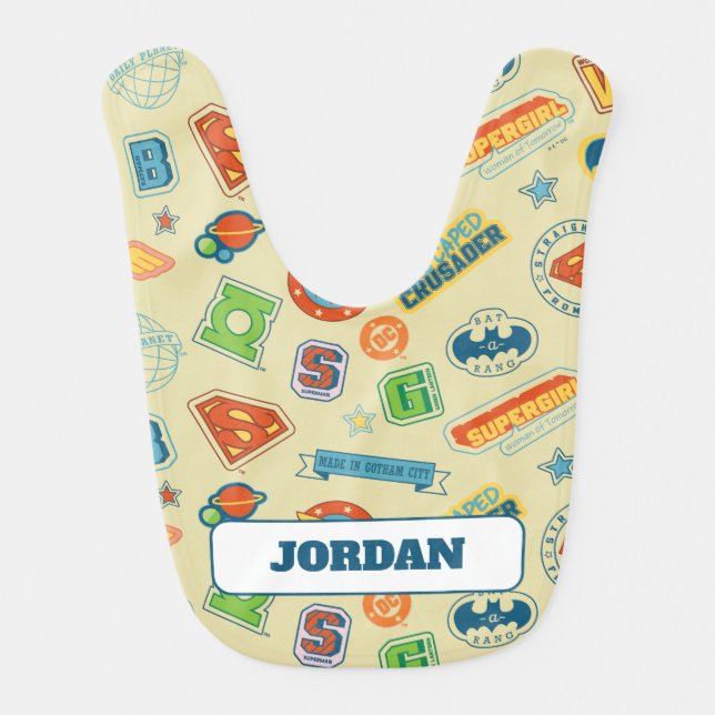 Justice League Super Hero Badge Pattern Baby Bib (Front)