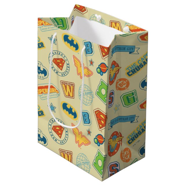 Justice League Super Hero Badge Pattern Medium Gift Bag (Front Angled)