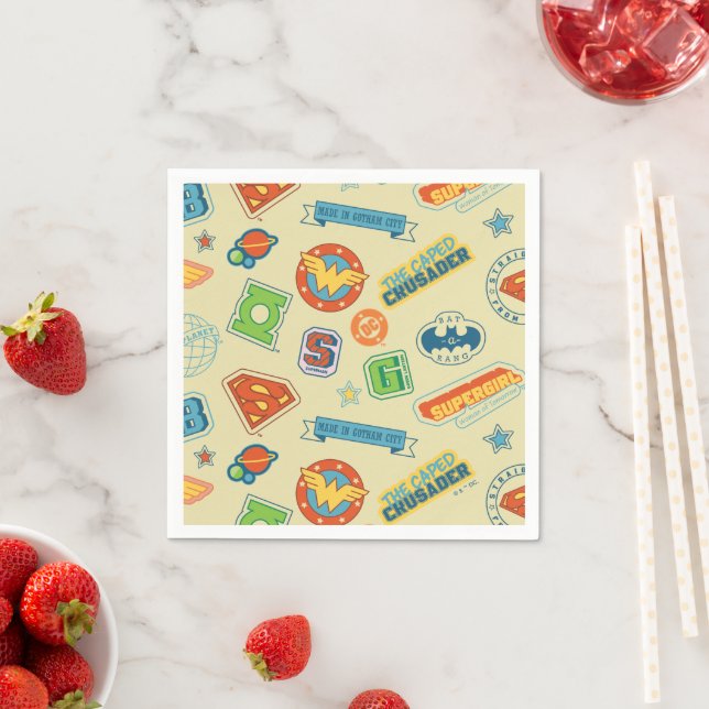 Justice League Super Hero Badge Pattern Napkins (Insitu)