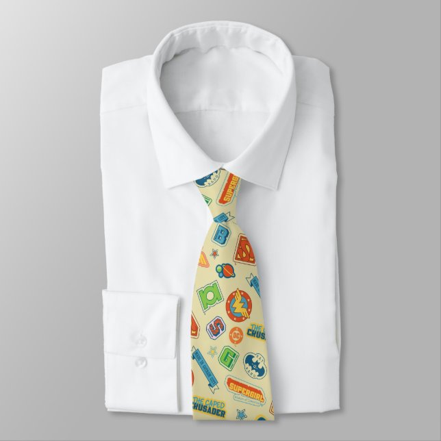 Justice League Super Hero Badge Pattern Neck Tie (Tied)