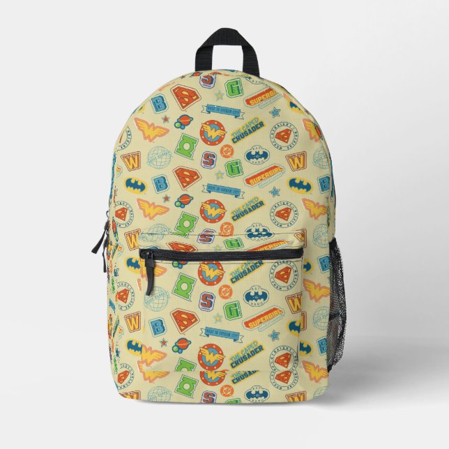 Justice League Super Hero Badge Pattern Printed Backpack (Front)