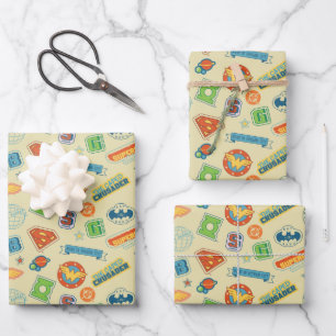 Justice League Super Hero Badge Pattern Wrapping Paper Sheets