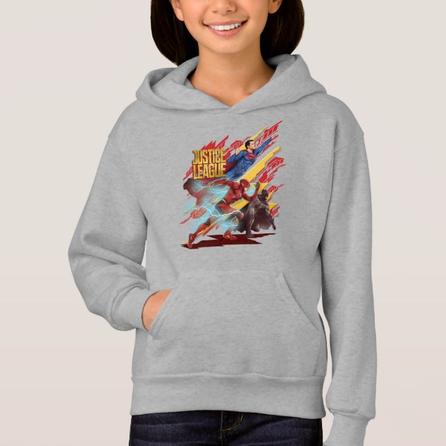 Justice League | Superman, Flash, & Batman Badge Hoodie (Front)