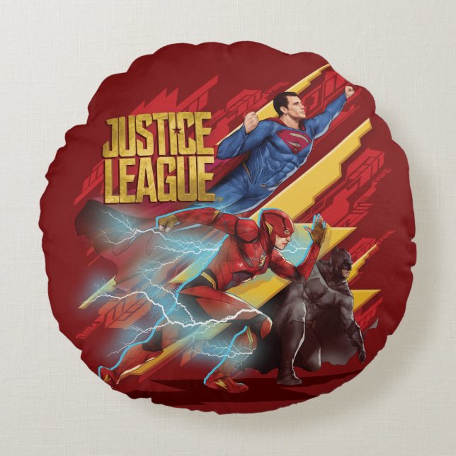 Justice League | Superman, Flash, & Batman Badge Round Pillow (Front)