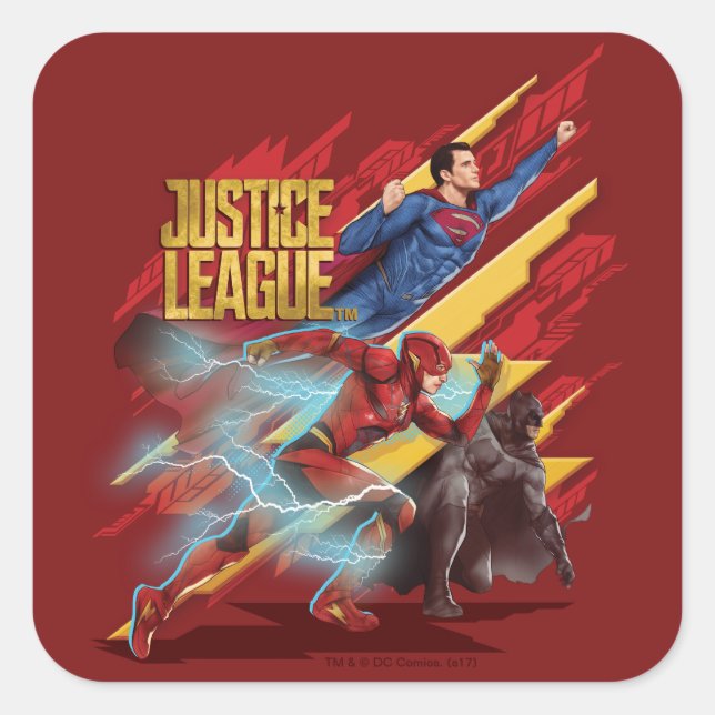 Justice League | Superman, Flash, & Batman Badge Square Sticker (Front)