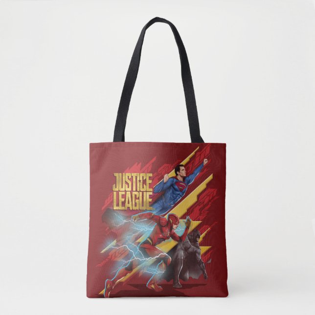 Justice League | Superman, Flash, & Batman Badge Tote Bag (Front)