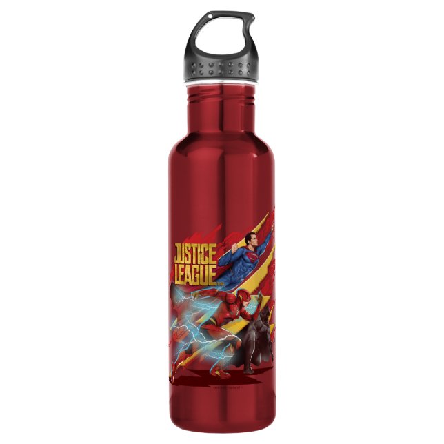 Justice League | Superman, Flash, & Batman Badge Water Bottle (Front)