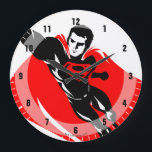 Justice League | Superman Flying Noir Pop Art Large Clock<br><div class="desc">Check out this pop art style Justice League's Superman drawing as he flies through the air. This black and white drawing is offset by his bright red cape and red S-Shield logo on his chest.</div>
