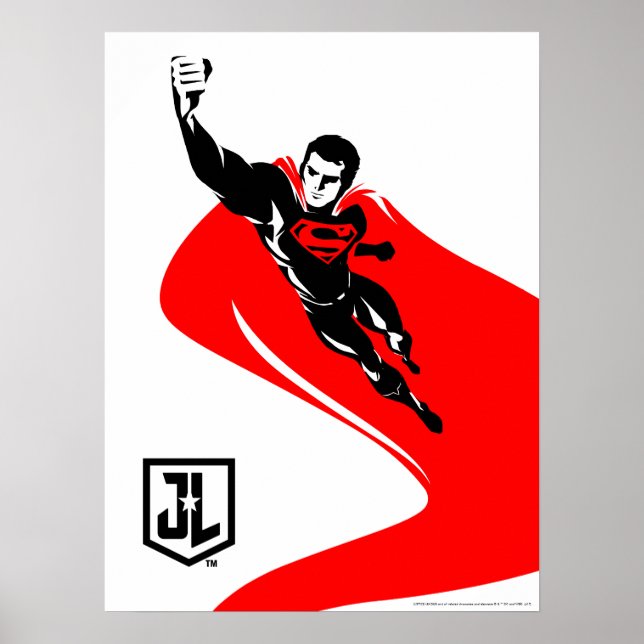 Justice League | Superman Flying Noir Pop Art Poster (Front)