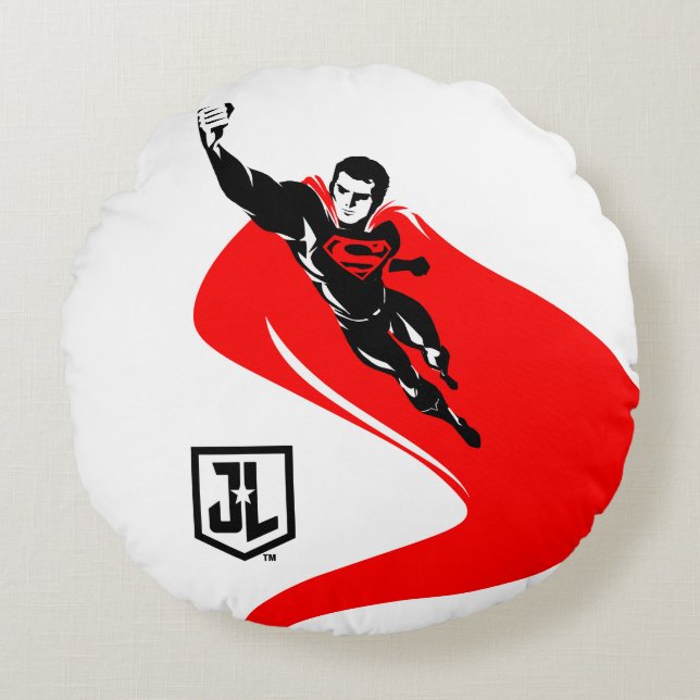 Justice League | Superman Flying Noir Pop Art Round Pillow (Front)