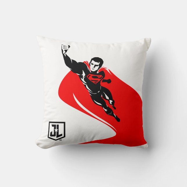 Justice League | Superman Flying Noir Pop Art Throw Pillow (Front)