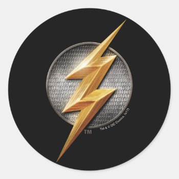 Justice League | The Flash Metallic Bolt Symbol Classic Round Sticker by justiceleague at Zazzle
