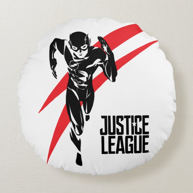 Justice League | The Flash Running Noir Pop Art Round Pillow (Front)