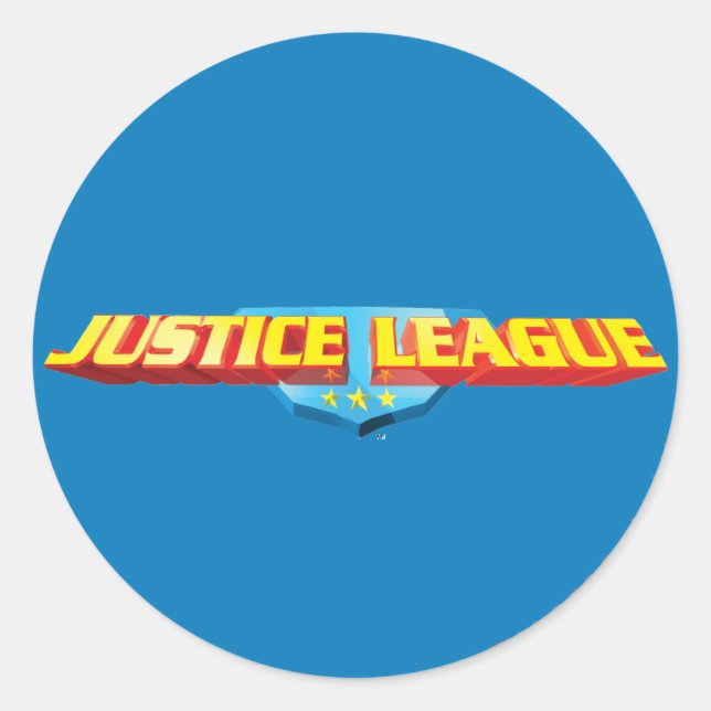 Justice League Thin Name and Shield Logo Classic Round Sticker (Front)