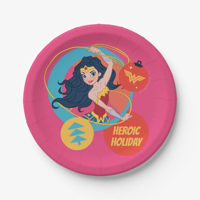 Justice League Wonder Woman Holiday Bauble Paper Plates (Front)