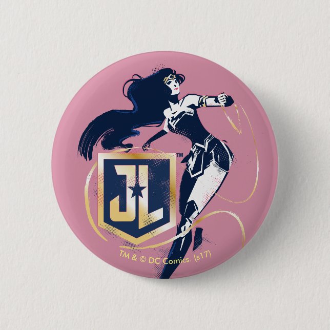 Justice League | Wonder Woman & JL Icon Pop Art Pinback Button (Front)