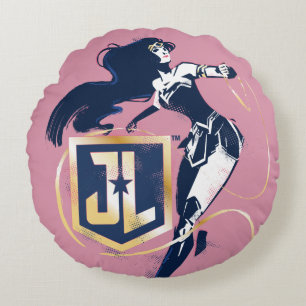 Justice League   Wonder Woman & JL Icon Pop Art Round Pillow