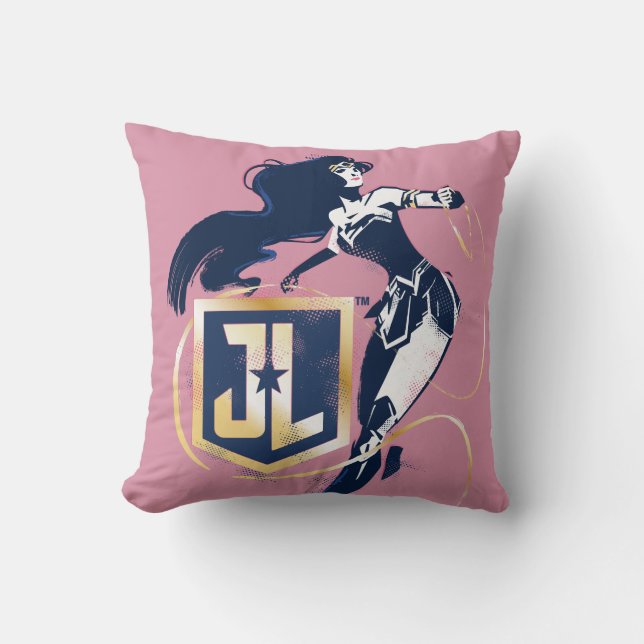 Justice League | Wonder Woman & JL Icon Pop Art Throw Pillow (Front)