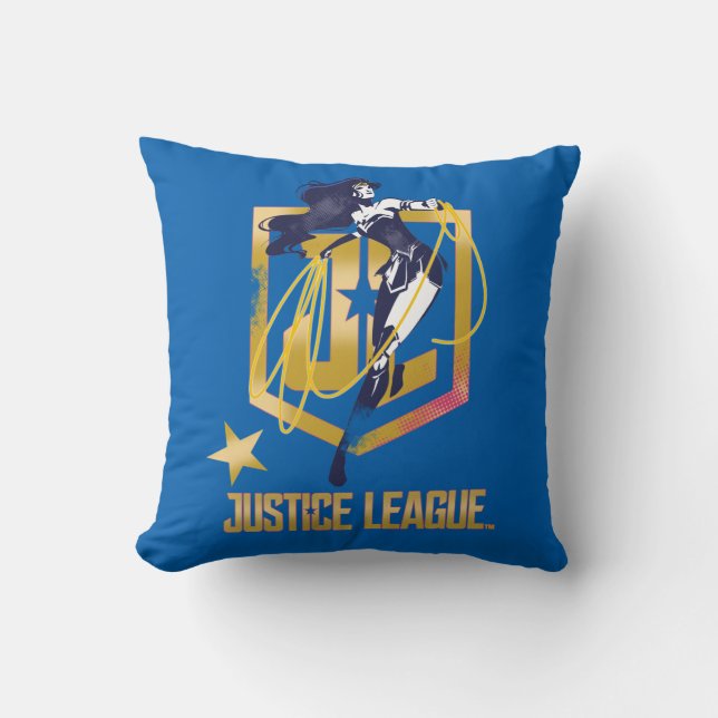 Justice League | Wonder Woman JL Logo Pop Art Throw Pillow (Front)