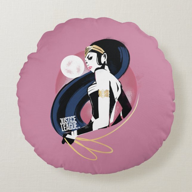 Justice League | Wonder Woman Profile Pop Art Round Pillow (Front)