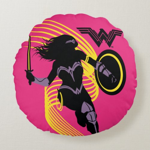 Justice League  Wonder Woman Silhouette Icon Round Pillow