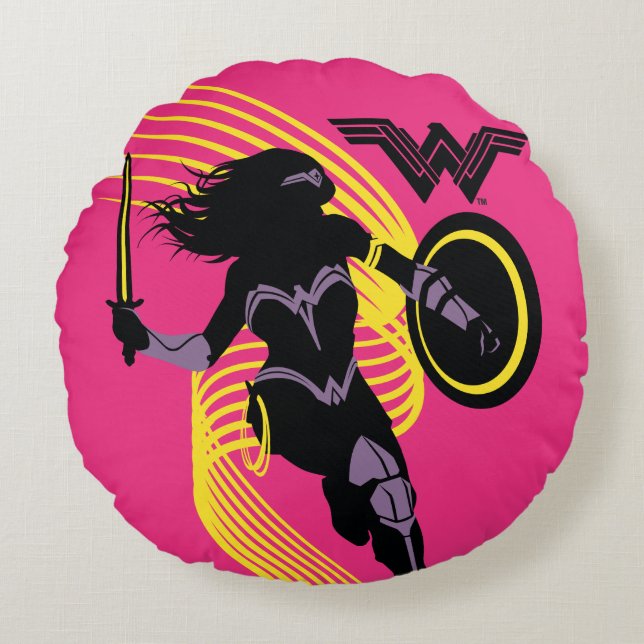 Justice League | Wonder Woman Silhouette Icon Round Pillow (Front)