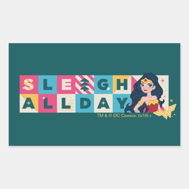 Justice League Wonder Woman "Sleigh All Day" Rectangular Sticker (Front)