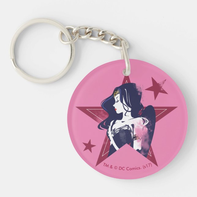 Justice League | Wonder Woman & Stars Pop Art Keychain (Front)