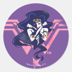 Justice League Wonder Woman & Symbol Pop Art Classic Round Sticker