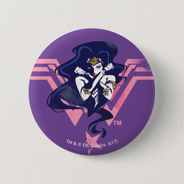 Justice League | Wonder Woman & Symbol Pop Art Pinback Button (Front)