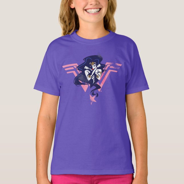 Justice League | Wonder Woman & Symbol Pop Art T-Shirt (Front)