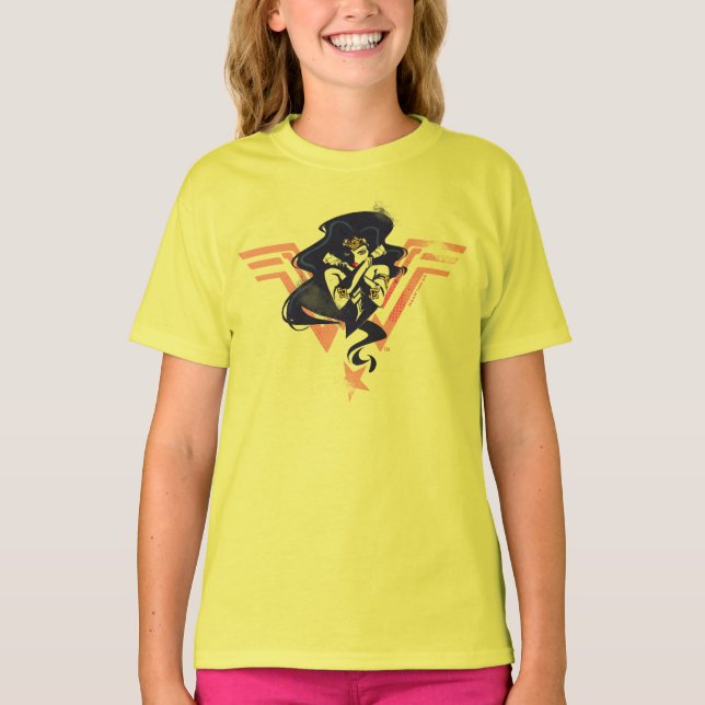 Justice League | Wonder Woman & Symbol Pop Art T-Shirt (Front)