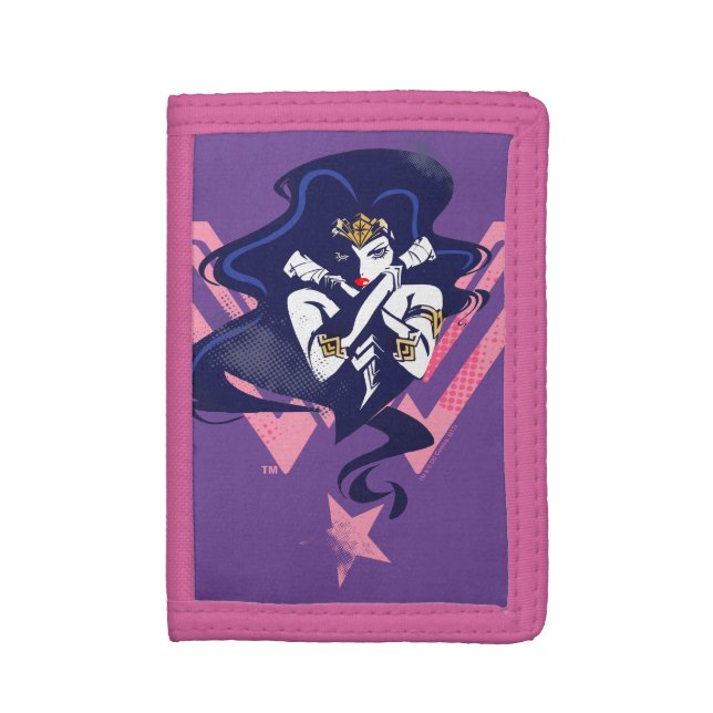 Justice League | Wonder Woman & Symbol Pop Art Trifold Wallet (Front Vertical)