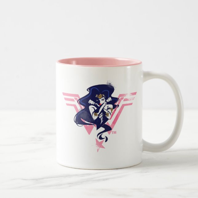 Justice League | Wonder Woman & Symbol Pop Art Two-Tone Coffee Mug (Right)
