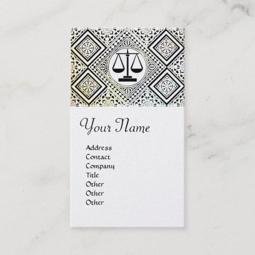 JUSTICELEGAL OFFICE ATTORNEY DAMASK Black White Business Card