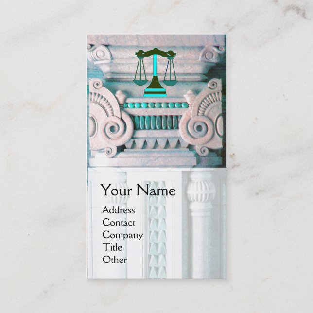 JUSTICE LEGAL OFFICE,ATTORNEY Monogram Blue White Business Card (Front)